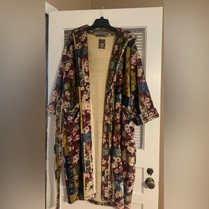 Floral Pattern Johnny Was Sherpa Robe /House Coat with Hood